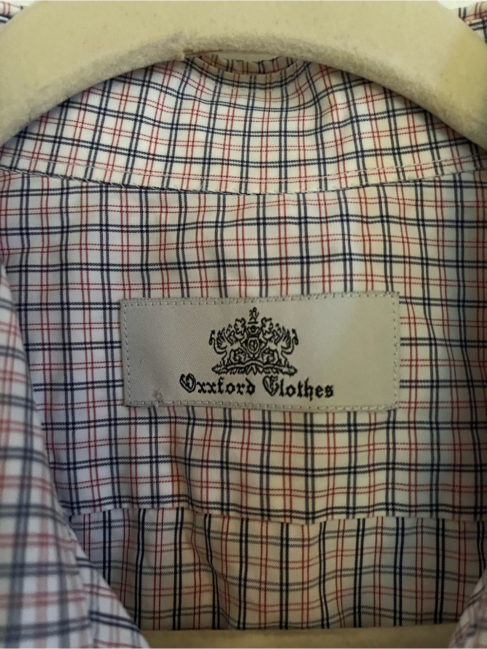 Oxxford Clothes Men’s Casual Button-Down Shirt in White with Navy & Red Plaid
